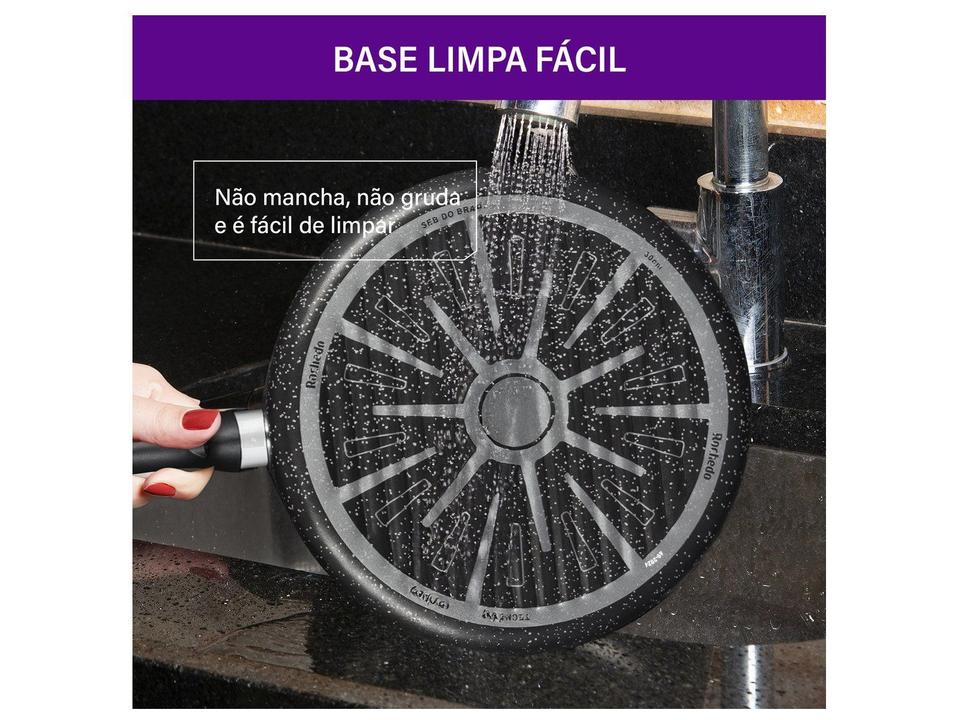 Frigideira Grill Antiaderente Rochedo de Alumínio Chapa Ondulada Stone Pro Preto e Cinza 30cm - 3