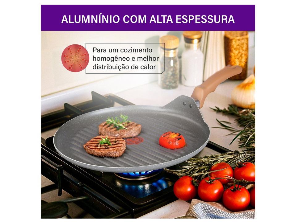 Frigideira Grill Antiaderente Rochedo de Alumínio Ondulada Natural Stone Cinza Claro 30cm - 3