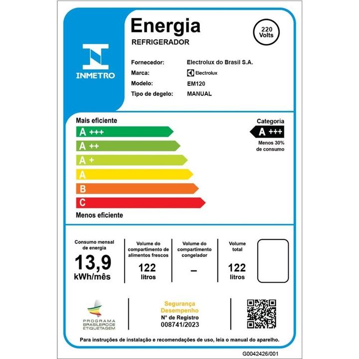 Frigobar Electrolux 122L Branco Efficient com Controle de Temperatura EM120 - 2