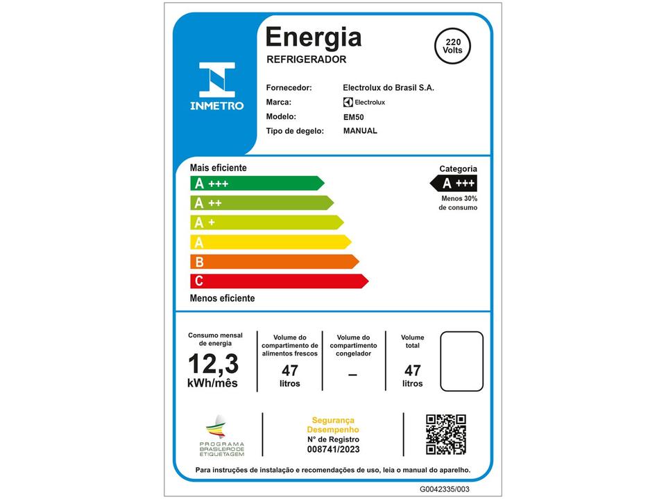 Frigobar Electrolux 47L Branco Efficient com Controle de Temperatura EM50 - 7