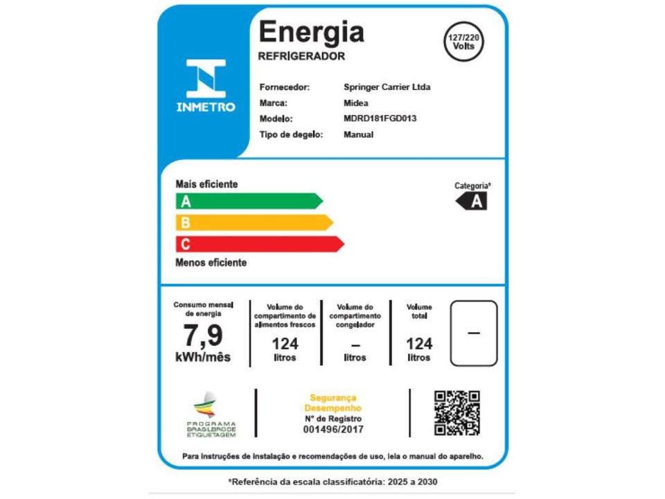 Frigobar Midea 124L Branco com Gaveta MDRD108FGD013 - 7