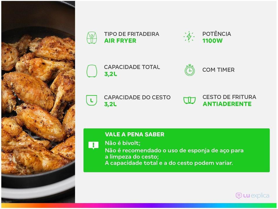 Fritadeira Elétrica sem Óleo/Air Fryer Arno Easy Fry Preta com Timer 3,2L - 1