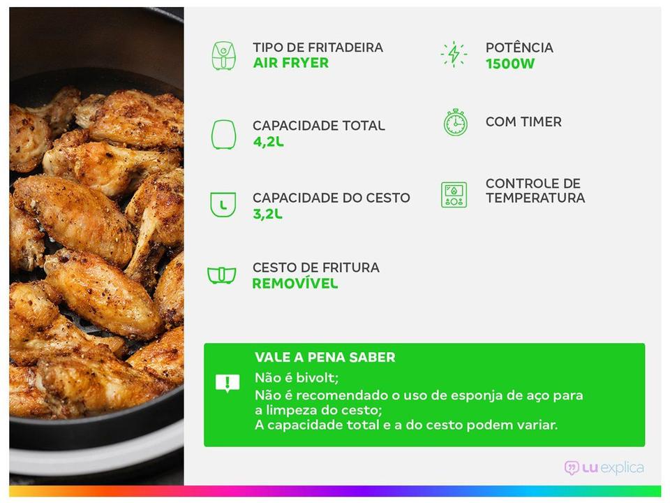 Fritadeira Elétrica sem Óleo/Air Fryer Britânia BFR14P Preto 4,2L com Timer - 1