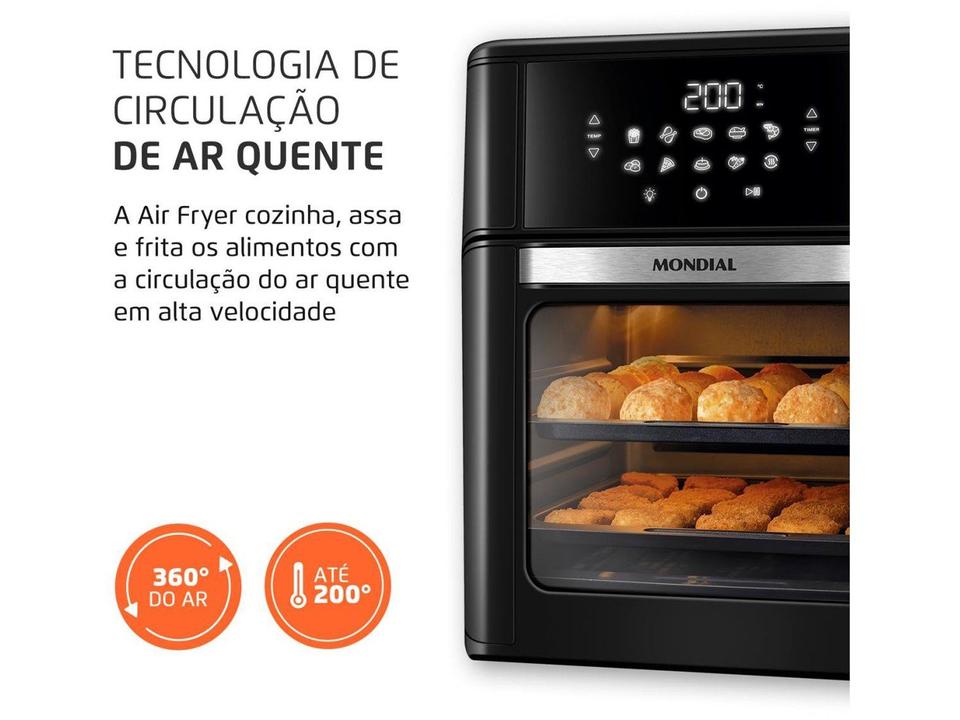 Fritadeira Elétrica sem Óleo/Air Fryer Mondial AFO-12L-FB Preta 12L - 6