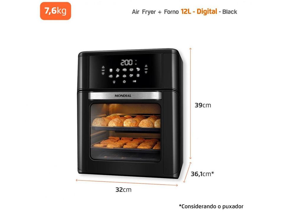 Fritadeira Elétrica sem Óleo/Air Fryer Mondial AFO-12L-FB Preta 12L - 10