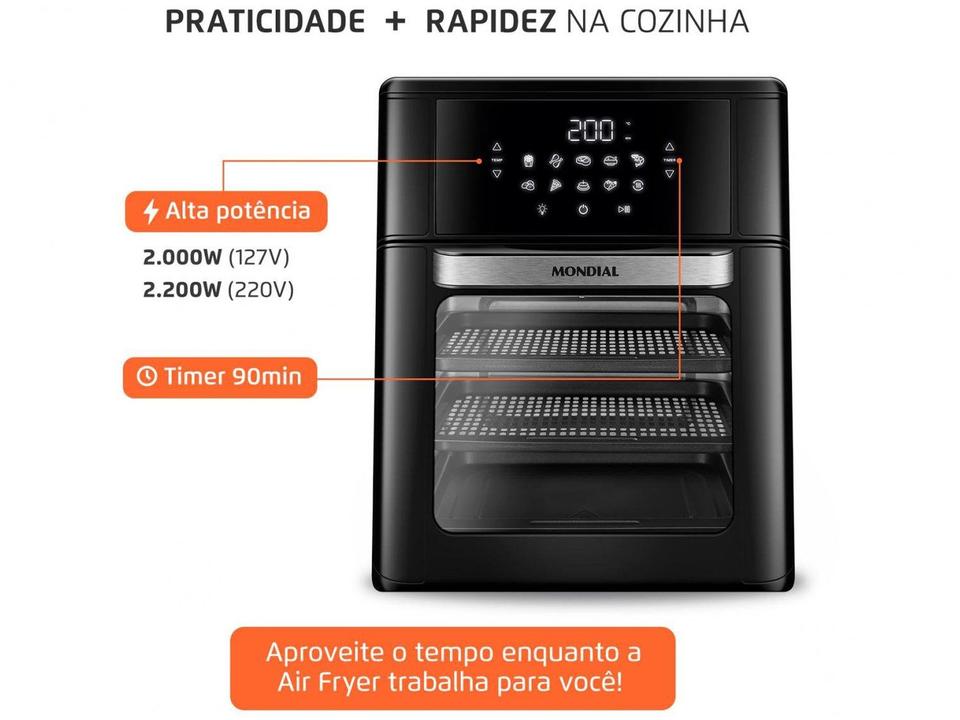 Fritadeira Elétrica sem Óleo/Air Fryer Mondial AFO-12L-FB Preta 12L - 9