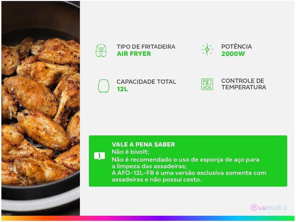 Fritadeira Elétrica sem Óleo/Air Fryer Mondial AFO-12L-FB Preta 12L - 1
