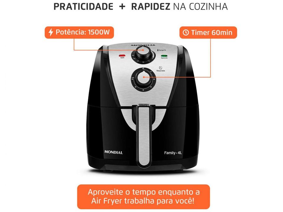 Fritadeira Elétrica sem Óleo/Air Fryer Mondial Family AFN-40-BI Preto 4L com Timer - 110 V - 7