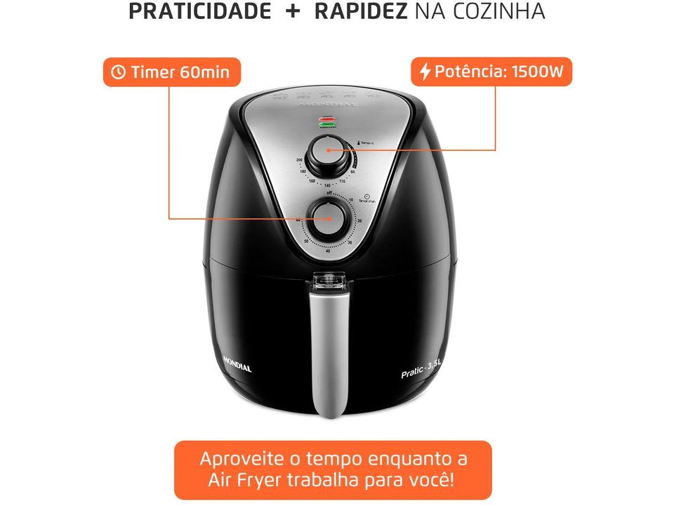 Fritadeira Elétrica sem Óleo/Air Fryer Mondial Family-IV AF-30I Preta 3,5L com Timer - 7