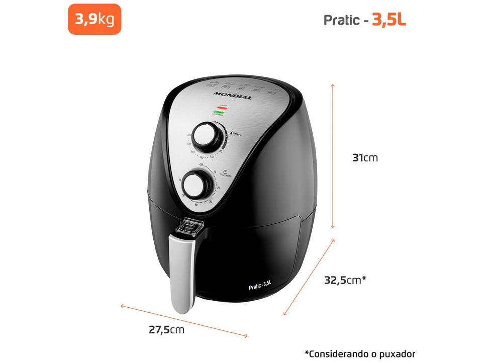Fritadeira Elétrica sem Óleo/Air Fryer Mondial Family-IV AF-30I Preta 3,5L com Timer - 8