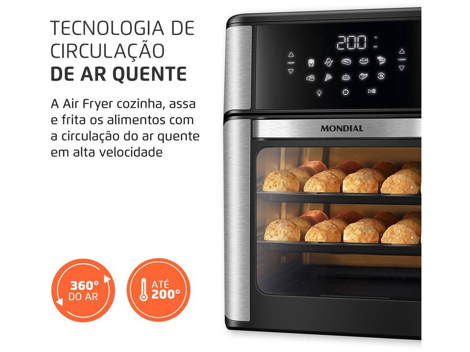 Fritadeira Elétrica sem Óleo/Air Fryer Mondial Forno Oven AFON-12L-BI Preta 12L - 110 V - 6