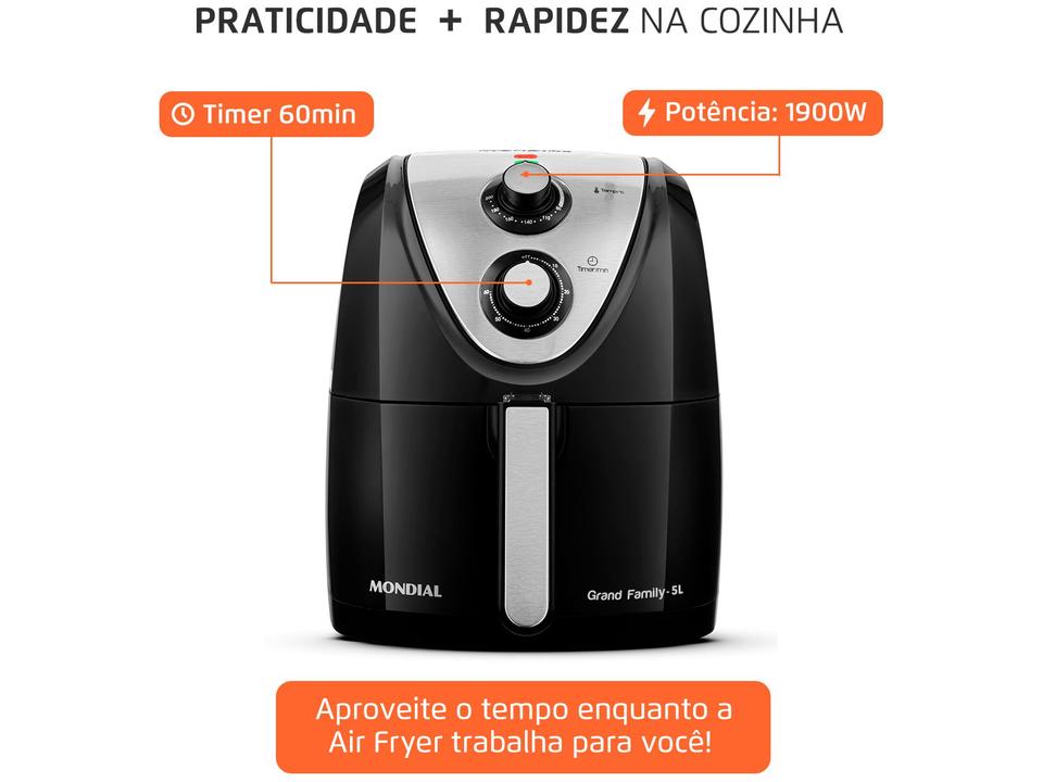 Fritadeira Elétrica sem Óleo/Air Fryer Mondial - Grand Family Inox AFN-50-BI Preto 5L com Timer - 110 V - 7