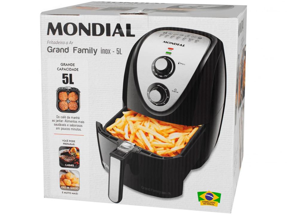 Fritadeira Elétrica sem Óleo/Air Fryer Mondial - Grand Family Inox AFN-50-BI Preto 5L com Timer - 110 V - 10