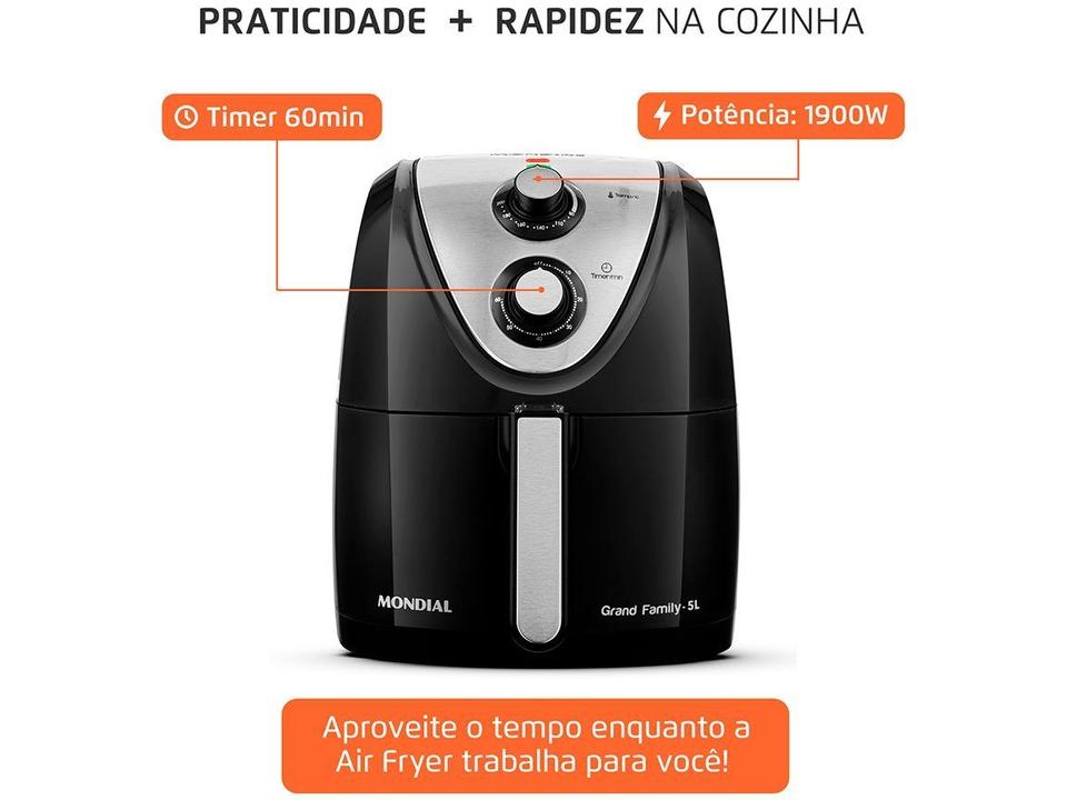 Fritadeira Elétrica sem Óleo/Air Fryer Mondial Grand Family Inox AFN-50-BI Preto 5L com Timer - 8
