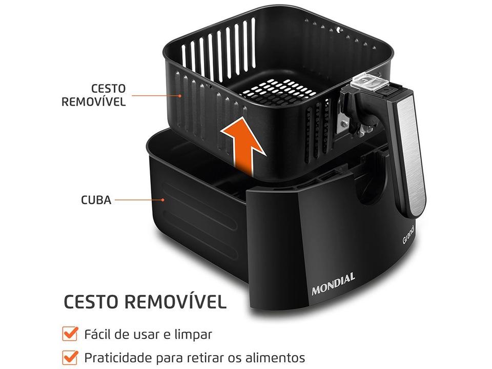 Fritadeira Elétrica sem Óleo/Air Fryer Mondial Grand Family Inox AFN-50-BI Preto 5L com Timer - 5