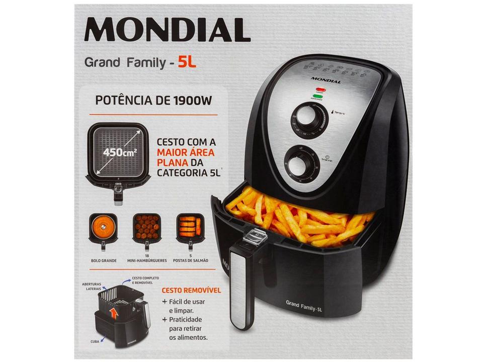 Fritadeira Elétrica sem Óleo/Air Fryer Mondial Grand Family Inox AFN-50-BI Preto 5L com Timer - 18