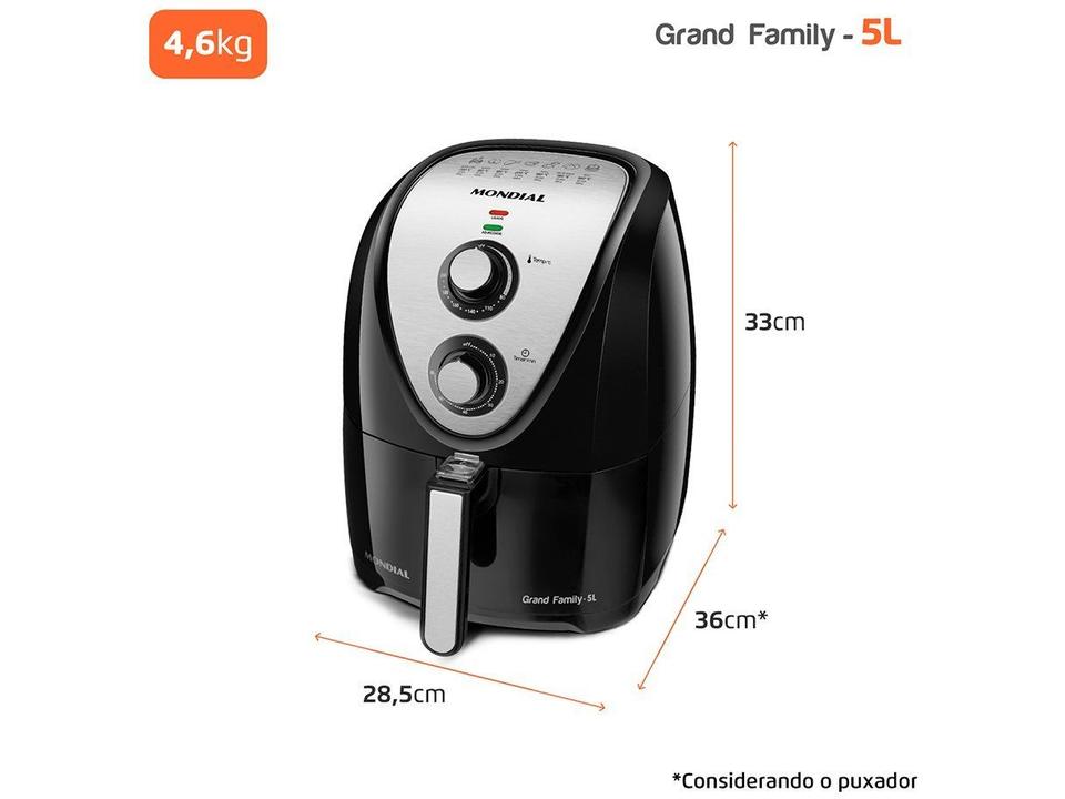 Fritadeira Elétrica sem Óleo/Air Fryer Mondial Grand Family Inox AFN-50-BI Preto 5L com Timer - 9