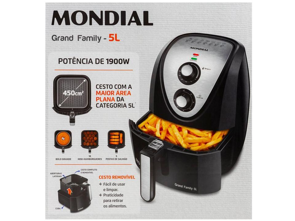 Fritadeira Elétrica sem Óleo/Air Fryer Mondial Grand Family Inox AFN-50-BI Preto 5L com Timer - 18