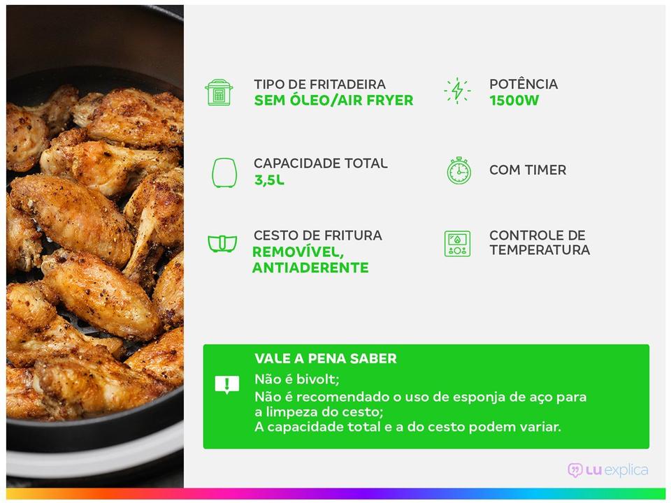 Fritadeira Elétrica sem Óleo/Air Fryer Mondial New Pratic AF-31 Preto 3,5L com Timer - 1