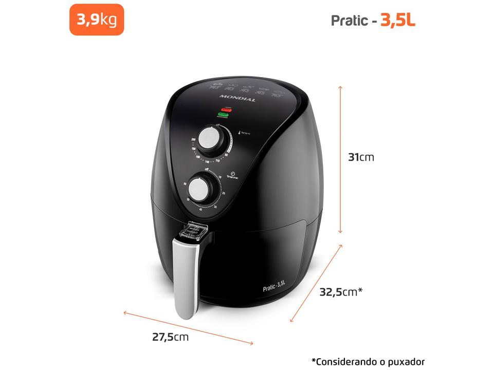 Fritadeira Elétrica sem Óleo/Air Fryer Mondial Pratic AF-31 Preta 3,5L com Timer - 110 V - 8