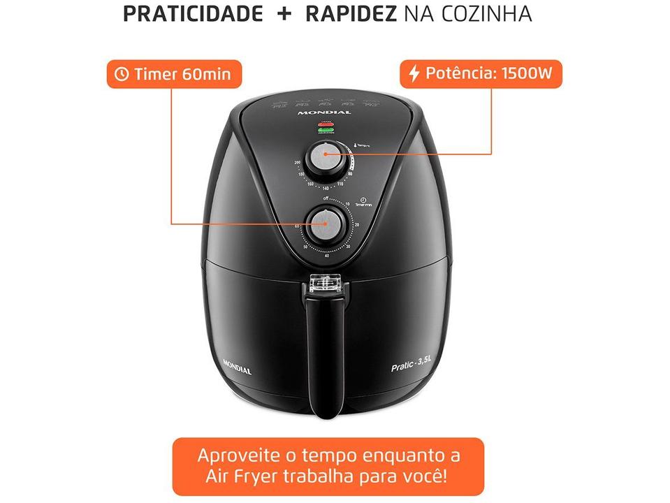 Fritadeira Elétrica sem Óleo/Air Fryer Mondial Pratic AF-35-BF Preta 3,5L com Timer - 8