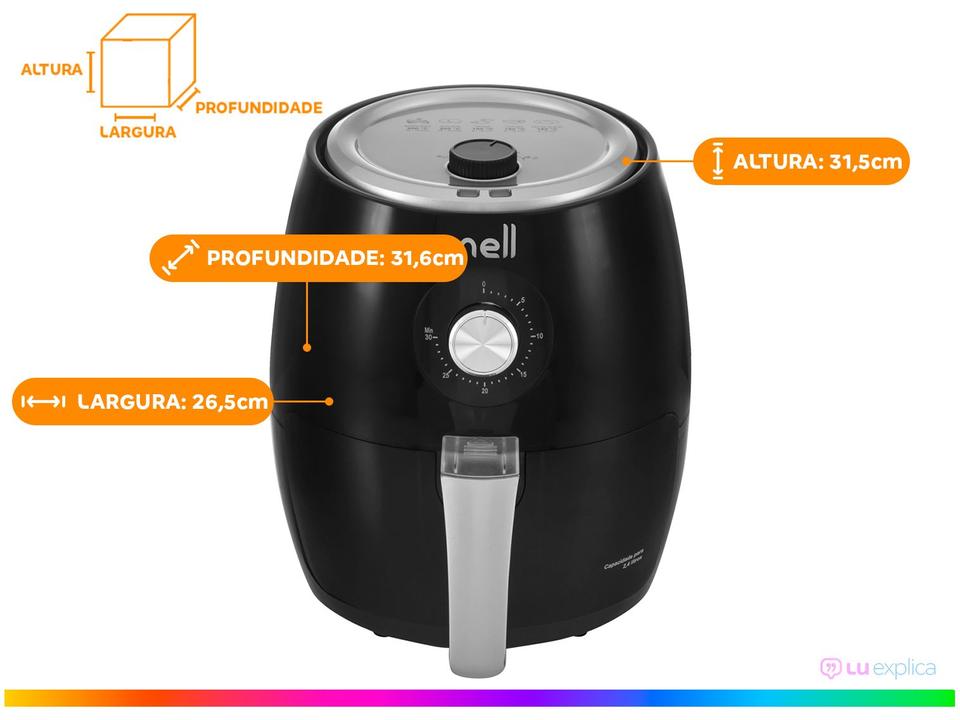 Fritadeira Elétrica sem Óleo/Air Fryer Nell Smart Preta 2,4L com Timer - 10