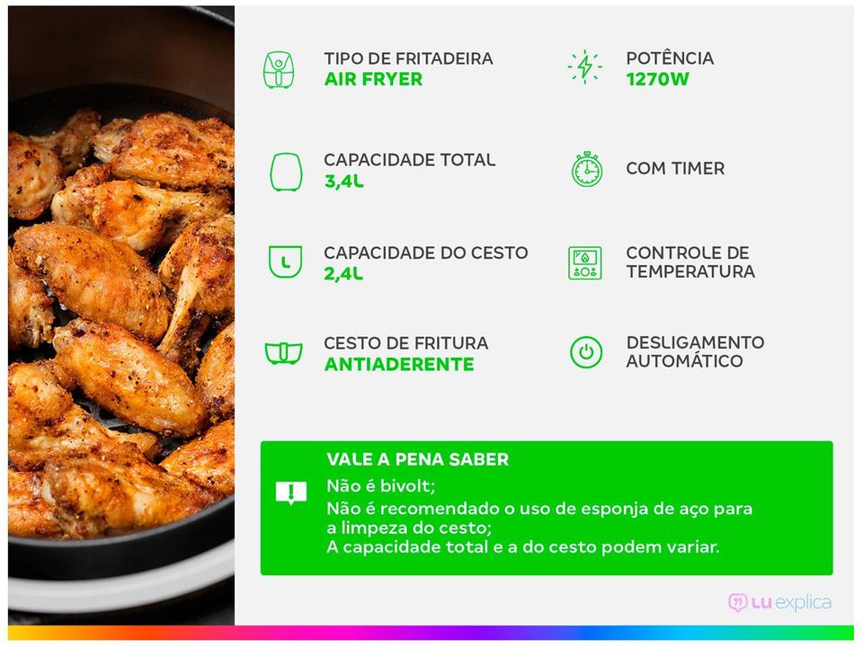 Fritadeira Elétrica sem Óleo/Air Fryer Nell Smart Preta 2,4L com Timer - 1