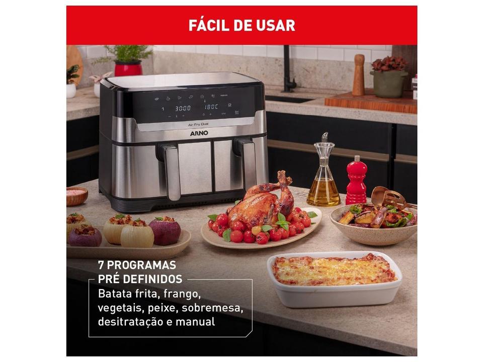 Fritadeira sem Óleo Airfryer Arno Dual 8,3L Inox Digital 1800W AFD2 - 5