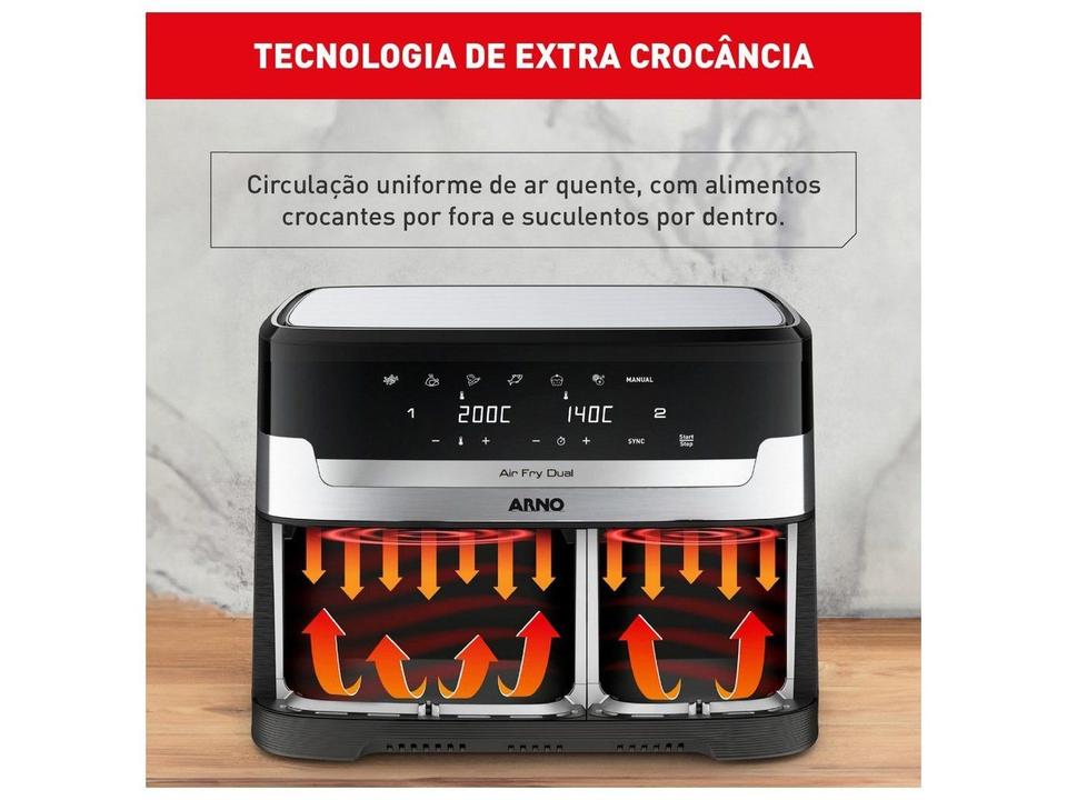Fritadeira sem Óleo Airfryer Arno Dual 8,3L Inox Digital 1800W AFD2 - 8