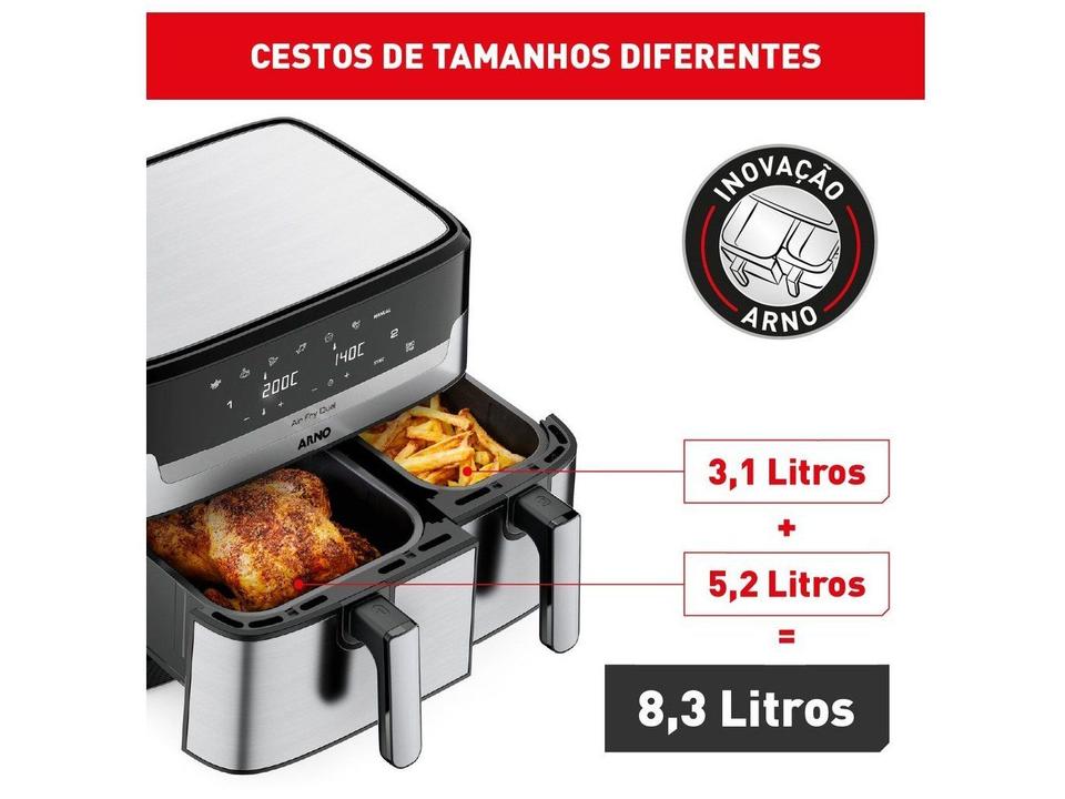 Fritadeira sem Óleo Airfryer Arno Dual 8,3L Inox Digital 1800W AFD2 - 3