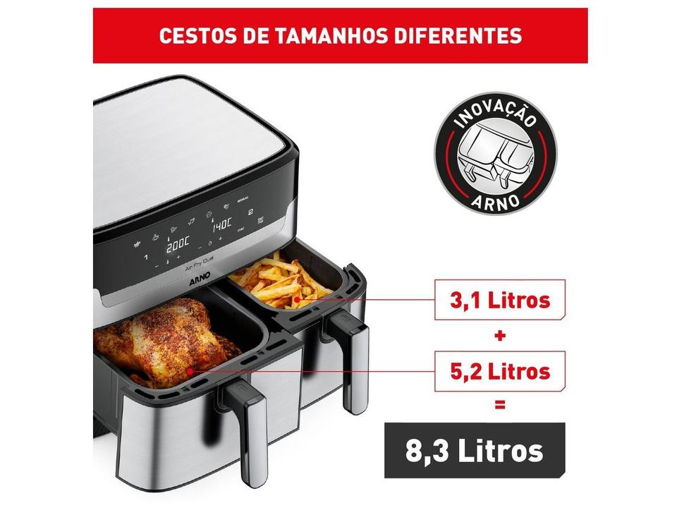 Fritadeira sem Óleo Airfryer Arno Dual 8,3L Inox Digital 1800W AFD2 - 3