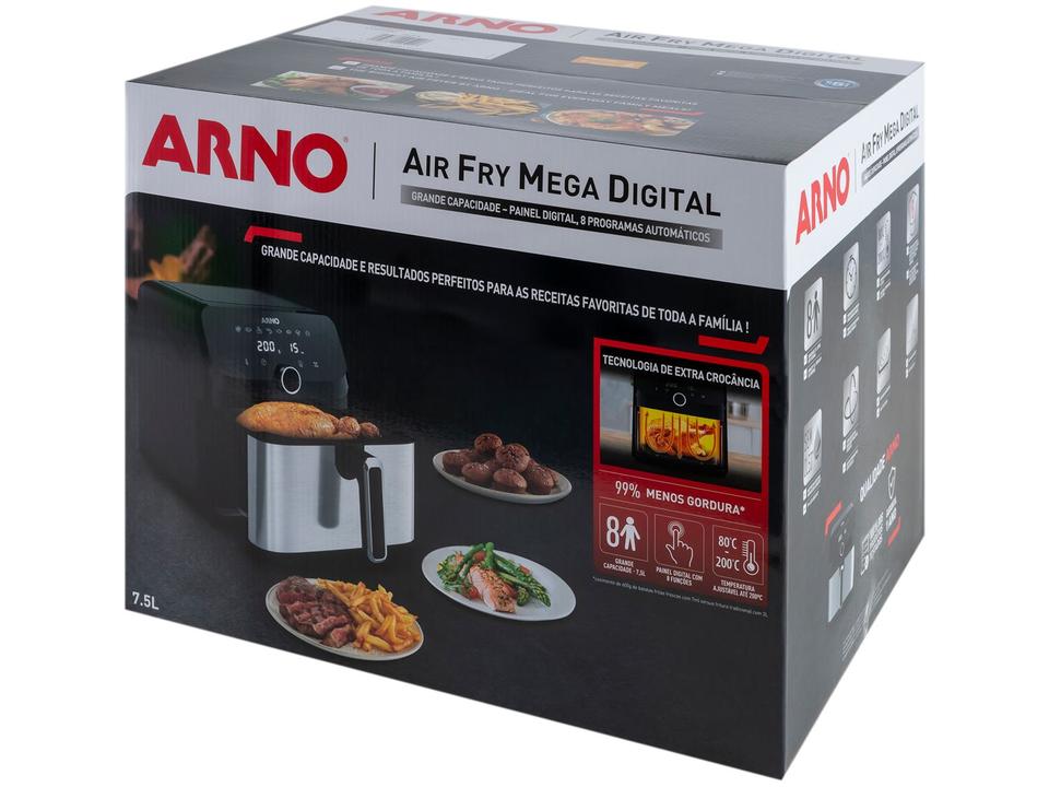 Fritadeira sem Óleo Airfryer Arno Mega 7,5L Digital Inox AFD7 - 15