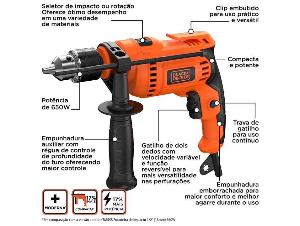Furadeira de Impacto Black+Decker 650W BED713650 - 1