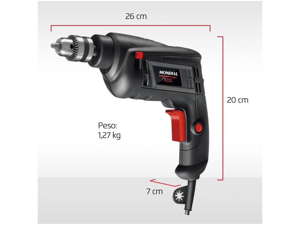 Furadeira de Impacto Mondial 550W 1 Velocidade - 3/8” FI-09 - 110 V - 5