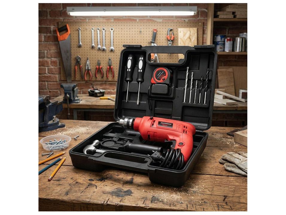 Furadeira de Impacto Mondial 650W com Maleta 14 Peças NFFI-07M - 2