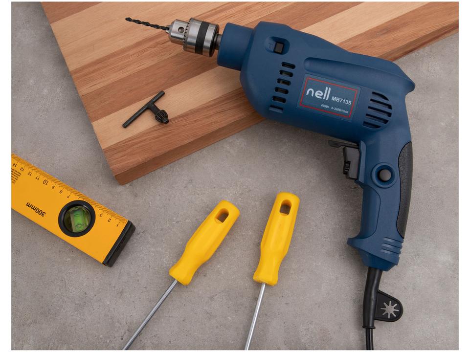 Furadeira de Impacto Nell 400W Velocidade Variável e Reversível 3/8” com Maleta 19 Peças MB7135 - 1