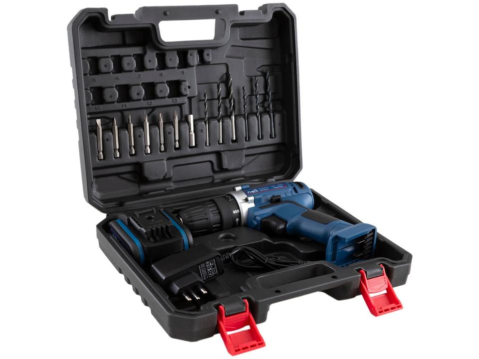 Furadeira e Parafusadeira a Bateria 12V 3/8" com Maleta + 13 Peças Nell - 10