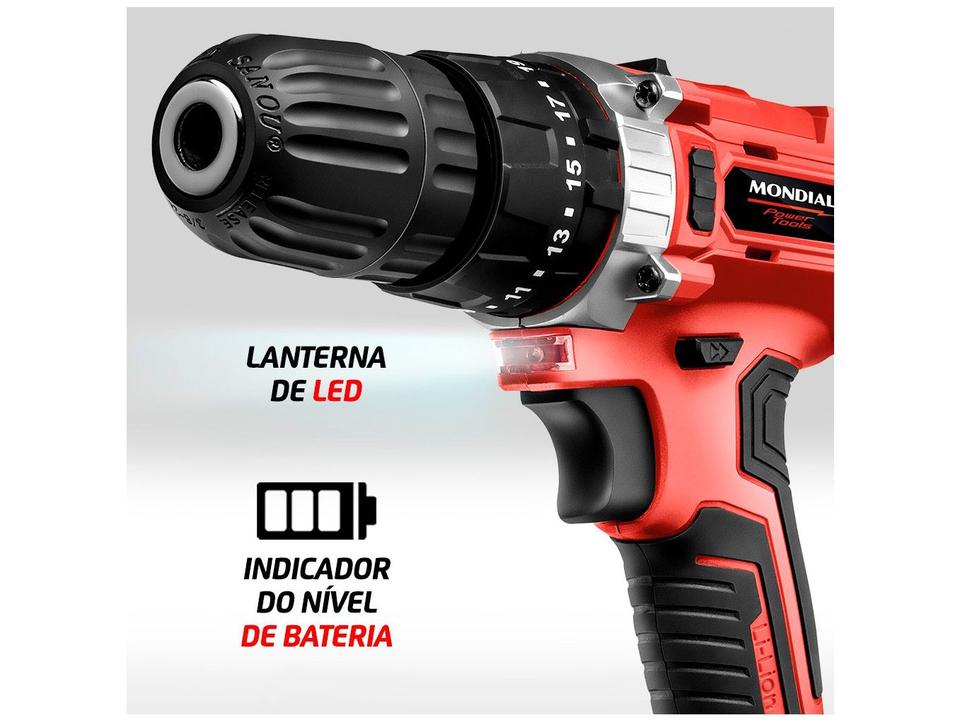 Furadeira e Parafusadeira de Impacto Mondial a Bateria 21V com Maleta Power Tools PF-09M - 4