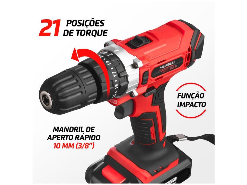 Furadeira e Parafusadeira de Impacto Mondial a Bateria 21V com Maleta Power Tools PF-09M - 2