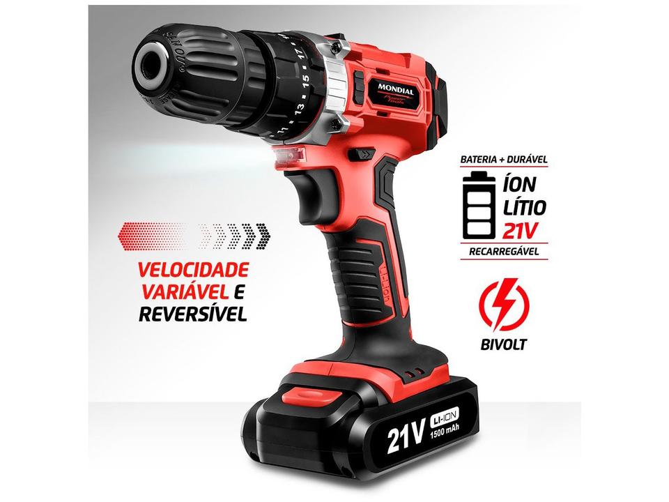 Furadeira e Parafusadeira de Impacto Mondial a Bateria 21V com Maleta Power Tools PF-09M - 3