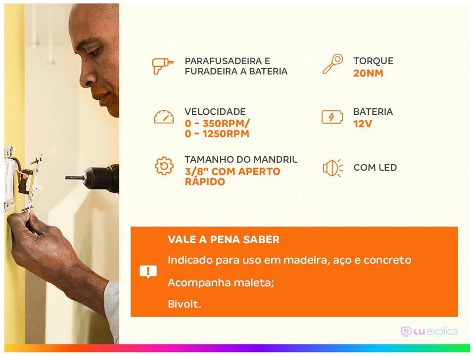 Furadeira e Parafusadeira de Impacto Mondial a Bateria com Maleta 15 peças PI-10MA - 1