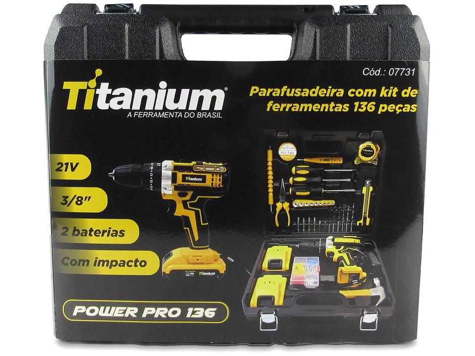 Furadeira e Parafusadeira de Impacto Titanium a Bateria 21V com Maleta 136 Peças Power Pro 136 - 13