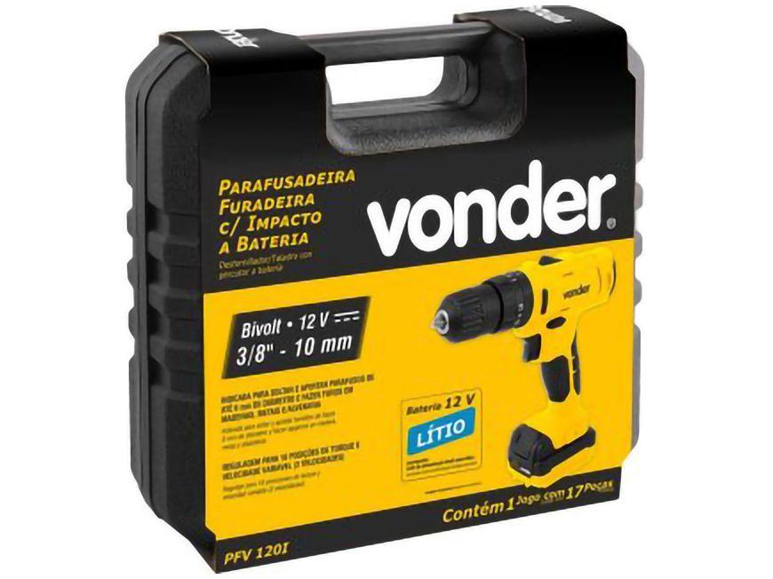 Furadeira e Parafusadeira de Impacto Vonder a Bateria 12V com Maleta 15 Peças PFV 120I - 15