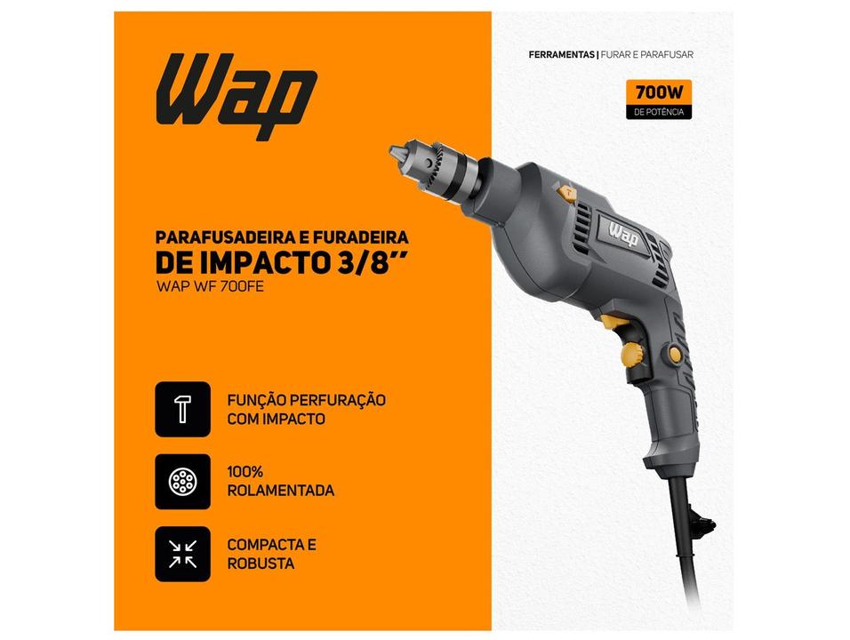 Furadeira e Parafusadeira de Impacto Wap 700W 2 Peças WF 700FE - 1