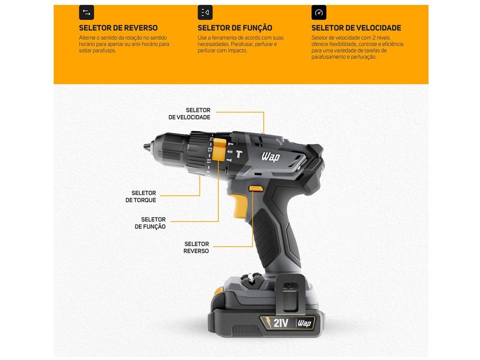 Furadeira e Parafusadeira de Impacto WAP a Bateria 1500 mAh com Maleta K21 ID01 - 16