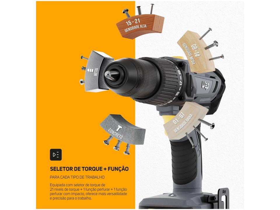 Furadeira e Parafusadeira de Impacto WAP a Bateria 2000 mAh com Maleta K21 ID03 - 15
