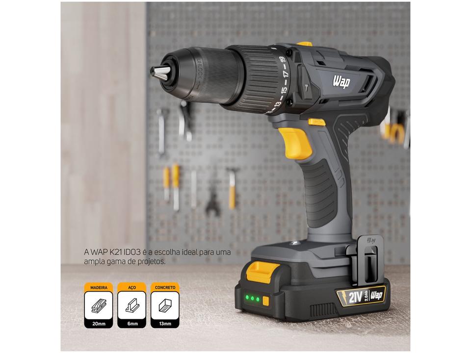 Furadeira e Parafusadeira de Impacto WAP a Bateria 2000 mAh com Maleta K21 ID03 - 16