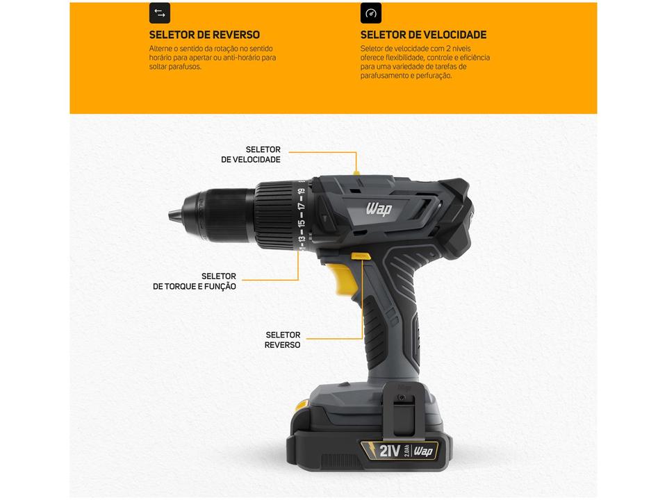 Furadeira e Parafusadeira de Impacto WAP a Bateria 2000 mAh com Maleta K21 ID03 - 14