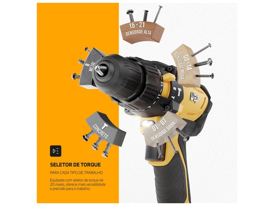 Furadeira e Parafusadeira de Impacto Wap a Bateria com Maleta 4 Peças K21 ID02 - 5