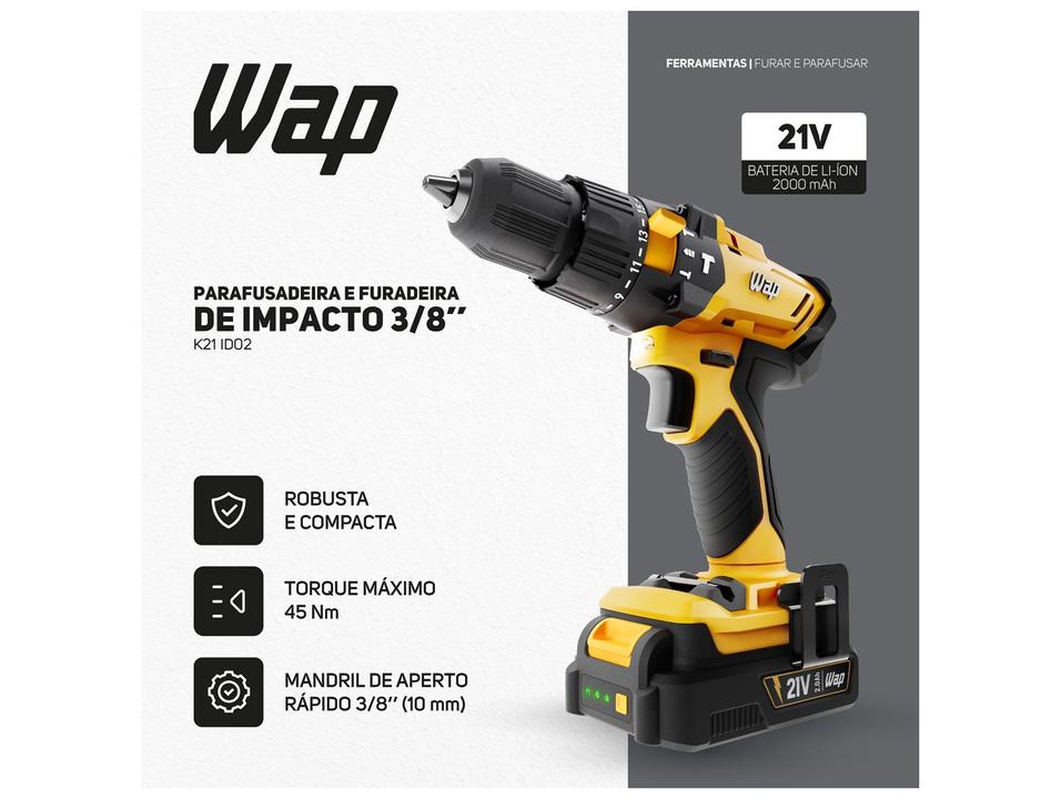 Furadeira e Parafusadeira de Impacto Wap a Bateria com Maleta 4 Peças K21 ID02 - 1